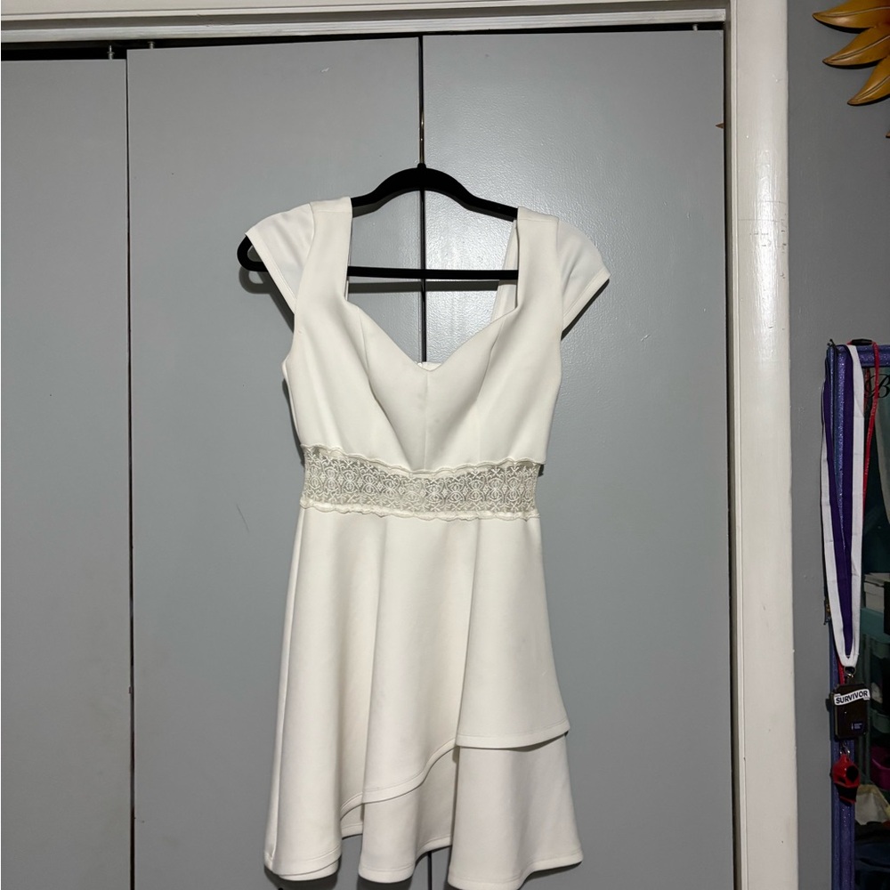 Crystal Doll White Tiered Fit and Flare Dress